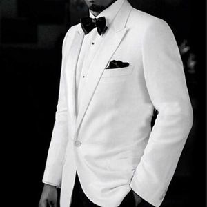 Branco noivo formal smoking para noivo com calças pretas 2 peças formal homens ternos personalizados fidificada fit homem fashion traje jaqueta 2020 x0909