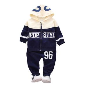 Primavera Outono Crianças Tracksuit Algodão Bebê Meninos Zipper Hoodies Calças 2 Pçs / Conjuntos Infantil Moda Twinset Criança Roupas X0902