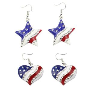 Elegante bandiera americana cuore a forma di stella strass gancio per l'orecchio orecchini gioielli da donna nuovo Q0709 caldo