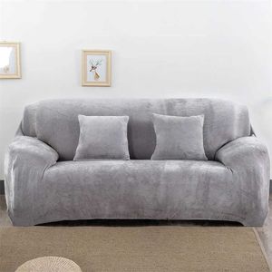 Solid färg plysch förtjockad elastisk soffa täcker universell sektionslipcover 1/2/3/4 sits stretch soffa för vardagsrum 211102