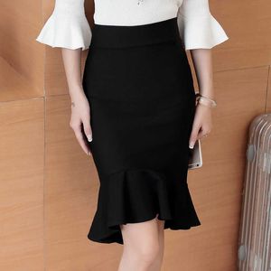 Spring and Autumn Models High Waist Fishtail Bag Hip Skirt Mid-length Ruffle Large Size Professional One-step 210527