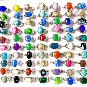 Wholesale 100pcs Women's Fashion Rings Hand Inlaid Colorful Stone Beautiful Party Jewelry Gifts Variety of Styles Size 6 to 10