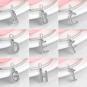 New 925 Sterling Silver Alphabet Letter bead A to Z Clear CZ Charms Pendent Fit Original Designer Bracciali per gioielli da donna Q0531