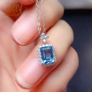 ANILLOS Yuzuk 925 Gioielli in argento Luxury Blue Square Topaz Neckace Ciondo