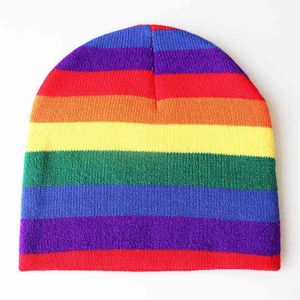 Street Dance Hip Hop Hatコットン春秋幼児帽子スカーフ男の子の女の子キャップ冬の暖かい虹の縞模様の虹の縞模様