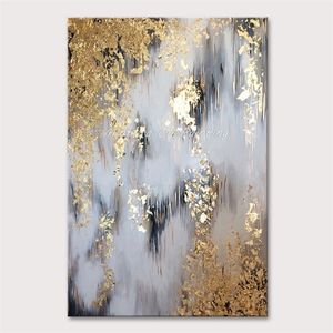 Mintura Hand Painted Oil Paintings on Canvas Gold Foil Abstract Painting Wall Picture for Living Room Home Decor Art No Framed 210310