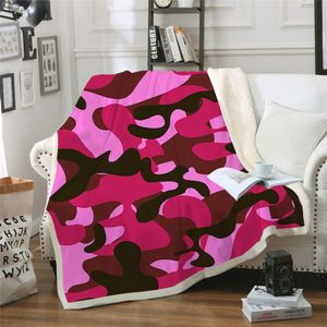 Pink Camo 3D Stampato Sherpa Coperta Divano Copripiumino Viaggio Bambino Copriletto Biancheria da letto Presa per bambini Velluto Peluche Tiro Tessile