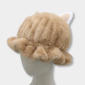 Cappelli a cuffia per donna Cappello da coniglio Simpatico cappello invernale in pelliccia di peluche bianco nero flessibile regolabile per mantenere caldo il cappello da doccia
