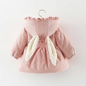 生まれた女の赤ちゃんの服の花のフード付き綿パッド入りジャケットのアウターウェア1年の誕生日服女の子衣装コート211011