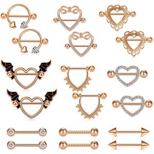 Barbell CZ Heart Shape for Women Girls Tongue Ring Piercing Body Jewelry Nipple Shield Rings Set