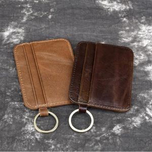 Wallets Natural Skin Unisex Coin Keychain Money Purse Male Pocket Credit/ID Card Case Holder Slim Mini Genuine Leather Men Clips