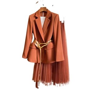 High-End Quality Women's Skirts Spring Jacket Coat + Half Kjol Two-Pites Suit 211019