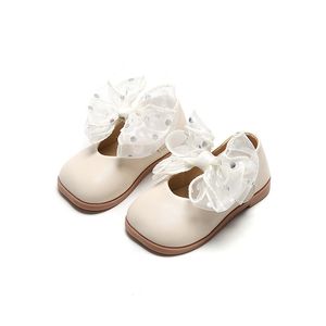 Barnlägenheter spetsar stor båge prinsessan fest prestanda skor baby student flicka skor för barn mjuk sula pu läder