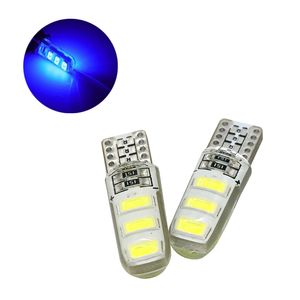 50Pcs/Lot Blue Silcone T10 W5W 5630 6SMD LED Car Bulbs For 194 168 2825 Clearance Lamps Interior Dome Door Reading License Plate Lights 12V