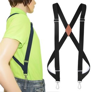 Side Clip Trucker Suspenders for Men Work 2.5cm Wide X-back with 2 Snap Hooks Adjustable Elastic Heavy Duty Trouser Braces Black 220221