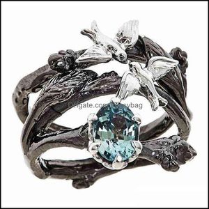 Wholesale bird ring band for sale - Group buy Band Rings Jewelry Milangirl Blue Cubic Zirconia For Women Wedding Engagement Ring Vintage Black Branch Leaf Birds Mtilayer Cross Drop Deliv