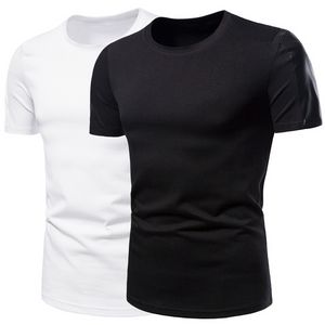 E-Baihui 2021 Летняя футболка мужская сплошная цветная футболка с короткими рукавами Круглая шейка мода PU шить и кожаная рубашка с половиной рукава YT063