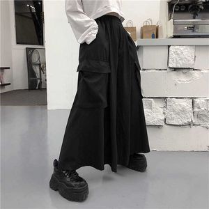 빈티지 펑크 블랙 플러스 사이즈 힙합 재미있는 고딕 패션 포켓 느슨한 일본 캐주얼 세련된 ins 하라주쿠 와이드 다리 자른 바지 210608