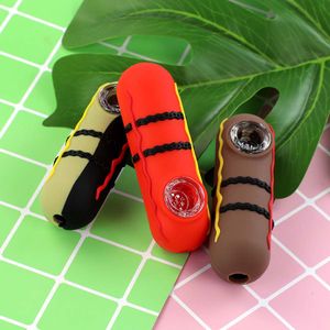 smoking pipe unique hot dog design portable held mini hand pipes glass bubbler oil burner water bong
