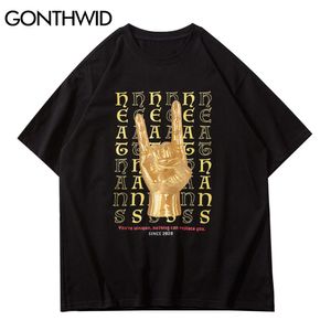 GONTHWID Harajuku Magliette Dita Mano Casual Cotone Magliette Camicie Moda Manica corta Streetwear Uomo Hip Hop Moda Estate Top C0315