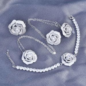 Oorbellen Ketting 2021 Trend Pure 925 Sterling Zilveren Sieraden Sets voor Dames Luxe Camellia Bloemen Ringen