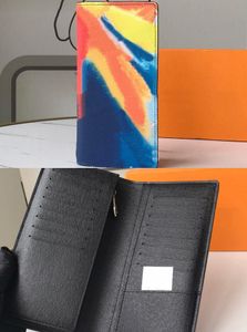 Designers Tie-Dye Print Soft Embossing Zipper Purse ID Korthållare Cowhide Long Purses Unisex Clutch Plånbok Högkvalitativ Fritid med Letter Plånböcker