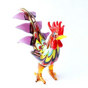 Christmas Decoration Gift For Kids Multicolor Hand Blown Murano Glass Rooster Figurine Ornament Artistic Chicken Small Sculpture 210804