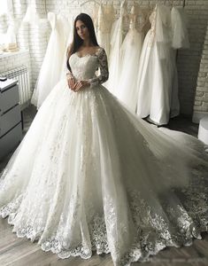 Luxury Lace A Line Wedding Dress For Bride Long Sleeves Country Chapel Garden Tulle Wedding Gowns Back Buttons Lace-Up Plus Size Bridal Dresses 2022 Vestidos de Novia