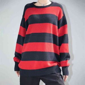 Unuth Girls Oversize Striped Sweatshirts Outono Moda Senhoras Vintage Macio Algodão Pullovers Streetwear Mulheres Chic 210910