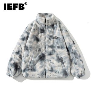 IEFB Tie Dyeing Autumn And Winter Woolen Couple Men's Flannel Jackets Zipper Stand Collar Print Long Sleeve Coat 9Y8983 211122