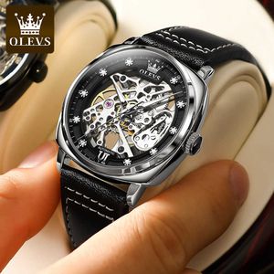 Olevs Luxury Mężczyźni Automatyczny Zegarek Mechaniczny Szkielet Design Moda Wodoodporne Zegarki Dla Mężczyzn Zegarek Reloj Hombre Q0902