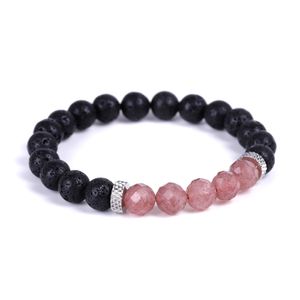 Netto Rot Schmuck 8 mm runde Perlen Stein Erdbeerkristall Amethyst geschnittene Oberflächenarmbandqualität Edelstahlschmuck