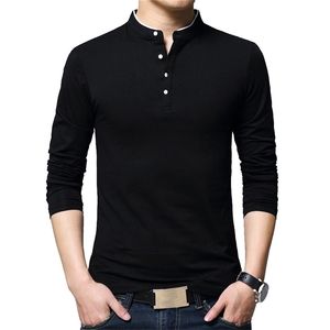 Browon Brand Autumn Casual Mens T Shirts Moda Vendido Color Mandarin Collar de manga larga Camiseta de lujo Talla grande M-5XL 220218