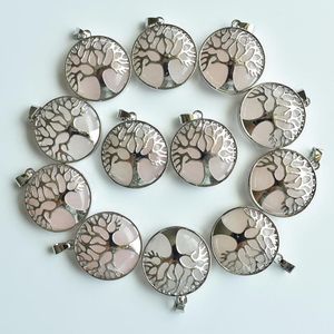 Natural Stone charms tree of life Tiger's Eye Rose Quartz Pendants Chakras Gem Stone fit diy earrings necklace making assorted