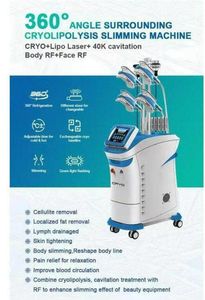 Kraftfull 9 i 1 Body Cryo Slimming Super 360 Cryotherapy 4 Handtag Arbeta tillsammans Cryolipolys + Kavitation + RF + Lipolaser Double Chin Removal Wit 5 Handle Machine