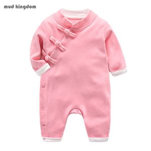 Mudkingdom Baby Girls Rompers Зимний Теплый Китайский Стиль Комбинезон Одежда Твердый Хлопок Младенца 210615