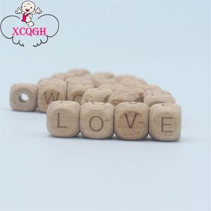 XCQGH 100Pcs Beech Wooden Beads 12mm Loose Jewelry DIY Teething Toy Bracelet Wood Teether Alphabet 211106