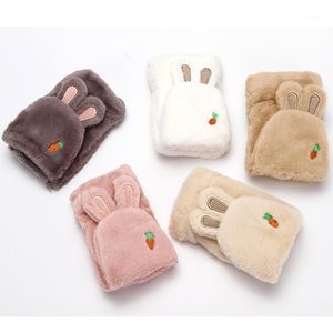 Five Fingers Gloves 2022 Fur Bear Mittens Plush Fingerless Without Finger Driving Glove Winter Soft Warm Thick For Girl Half