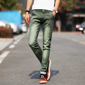 Homens Stretchy Denim Skinny Green Jeans Preto Primavera Marca Outono Classic Alta Qualidade Moda Jeans 210622