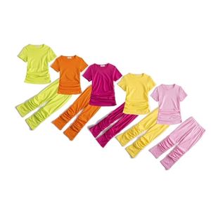 Set per bambini con apertura sul retro con maniche a sbuffo Top impilati con fessura Pantaloni tuta Active Wear Tuta a due pezzi Fitness Outfit ragazze 211103