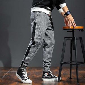 Men's Fashion Pants Elastic Band Overweight Large Size Jeans Cowboy Trousers Male Fashionable Patchwork Streetwear Plus Man 211111