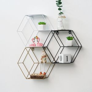 Runda / Hexagon Storage Rack Hängande dekorbox Blomsterpott Hus Rack Wall Book Figurines Display Craft Shelves