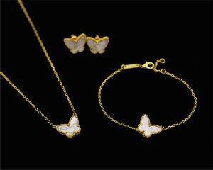 Classic V&AF Fashion 18K Gold Sweet 4/Four Leaf Clover Butterfly Bracelet Earrings Necklace Jewelry Set for S925 Silver Van Women&Girls