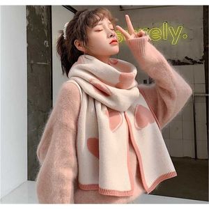 Luxury Brand Winter Scarf Heart Knitted Scarves Wraps Sharp Angle Shawls Warm Long N Sweet Girl Small Skinny Neckerchief 220107