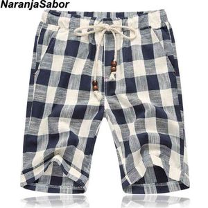 Naranjasabor Summer Mens Casual Shorts Bomull Plaid Beach Men Fashion Short Male Sport Cool Märke Kläder 5XL N505 210806