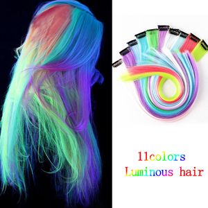 Clip singola da 50 cm in un pezzo Luminoso incandescente Ombre Estensioni dei capelli sintetici Posticci per le donne Capelli della ragazza con clip