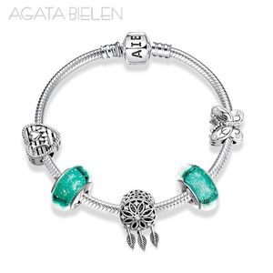Charm Bracelets High Quality Dreamcatcher Pendants Sterling Silver Bangle Woman European Green Murano Glass Beads Jewelry Party
