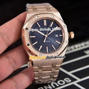 Новые 44 мм 15400 A2813 Автоматические мужские часы Синий текстурный циферблат Морозное золото Матовый браслет из розового золота Высококачественные часы Hello_Watch C06A (9)
