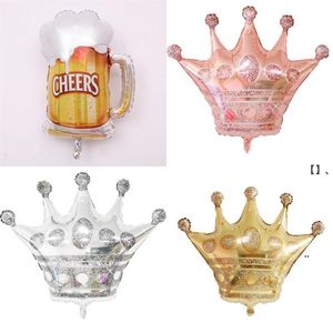 NEWLarge Aluminum Film Foil Balloon Two Colors Beer Glass Crown Air Balloons Birthday Wedding Bridal Party EWB7756