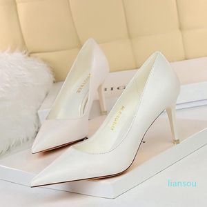 Dress Shoes Classic Pumps Pu Leather Women's High Heels Women Black White Blue Stiletto